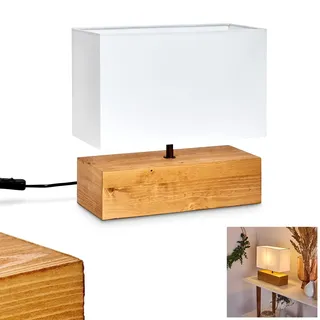 Tischleuchte Geneva, Nachttischlampe aus Holz/Stoff in Natur/Weiß, Tischlampe 1-flammig im skandinavischen Design, 1 x E27, Länge 30 cm, Leucht m. An-/Ausschalter am Kabel, ohne Leuchtmittel