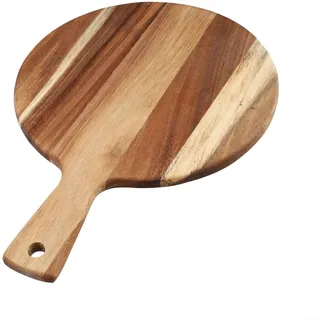 ZAMETTER Pizzabretter aus Holz, 40,6 cm, groß, natürliches Akazienholz, rundes Holzschneidebrett, wendbar, Schneideblock, Küche, Servierplatte mit Griff für Gemüse, Brot, Käse