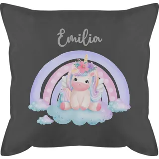 Kissen 50x50 - Einhörner - Einhorn Unicorn Süß - 50 x 50 cm - Grau - mädchenzimmer einhornkissen Unicorns Name Cushion Motiv personalisierte einhörnern Regenbogen mädchen Baumwolle