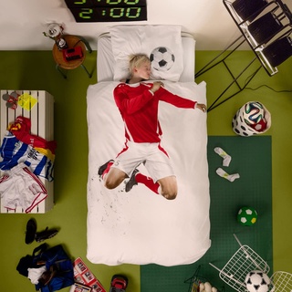 Snurk® - Kinder Bettwäsche Set, Soccer Champ Red Bettwäsche, 135 x 200 cm, inkl. 1 Kissenbezug 80 x 80 cm, aus 100% Bio-Baumwolle