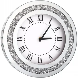 DMDFIRST Silberne runde Spiegeluhr, 30,5 cm, Kristall, funkelnd, glitzernd, Diamant-Wanduhr, für Wanddekoration, Silberglasspiegel, Heimdekoration AA-Batterie ist Nicht im Lieferumfang enthalten.