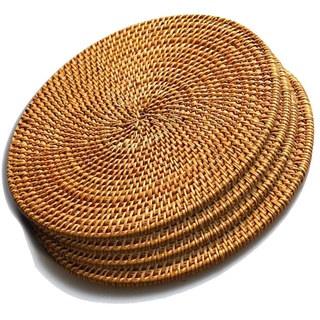 Rattan-Pads Holz Bambus Glasuntersetzer Handgefertigte runde Rattan-Untersetzer Rattan Topfhalter Rund, Handgefertigt