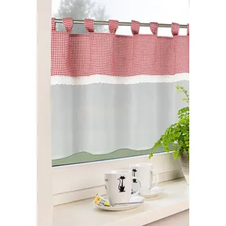 EXPERIENCE Scheibengardine Kurzgardine Küchengardine Schlaufengardine 2416 Kariert Rot Weiß mit Spitze (1 St), Schlaufen, halbtransparent, Jacquard, Store rot