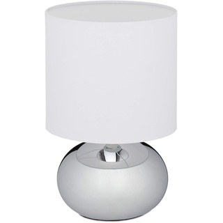 Relaxdays Nachttischlampe Touch dimmbar, moderne Touch Lampe mit 3 Stufen, E14, Tischlampe mit Kabel, 28 x 18 cm, silber