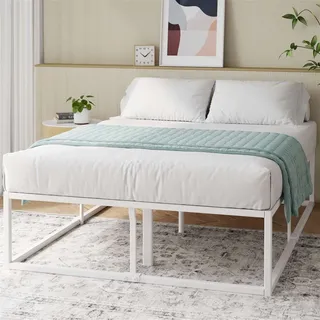 Zinus Joseph Metallbett - Bett 140x200 cm - Höhe: 45 cm - Bettgestell mit Lattenrost - Doppelbett - Einfache Montage - Bettrahmen Weiß - Weiß