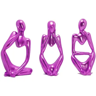 3PCS Denker Skulptur Deko Modern Wohnzimmer, Skulpture Dekoration für Regal und Büro, Statue Bücherschrank Deko, Industrial (Lila)