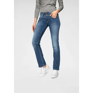 Straight-Jeans PEPE JEANS "GEN" Gr. 29, Länge 32, blau (royal dark) Damen Jeans Röhrenjeans in schöner Qualtät mit geradem Bein und Doppel-Knopf-Bund