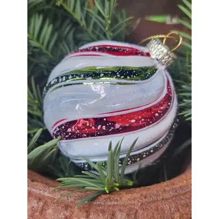 Christbaumkugel Zetty, Streifen geschwungen, weiß-rot-grün