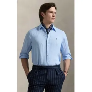 Polo Ralph Lauren für Herren. 710966294008 Maßgeschneidertes Leinenhemd blau (S), Lässig, Klassisch, Langarm