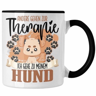 Trendation Tasse Trendation - Hund Tasse Geschenk für Hunde Besitzer Mama Papa Therapie schwarz