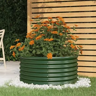 Pflanzkübel Rund Grün, Verzinkter Stahl 80cm Durchmesser 36cm Höhe, Outdoor Hochbeet Gartenbeet Pflanzkasten, Blumenbeet Gartenkasten Robust