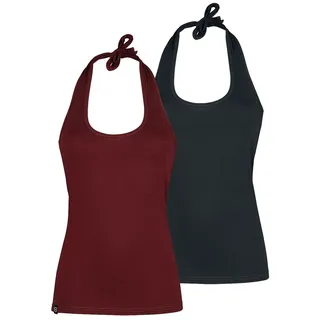RED by EMP Damen Neckholder Doppelpack Neckholder Tops schwarz/Bordeaux 4XL - 4XL