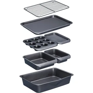 Master Class MasterClass Smart Space Stacking Antihaft-Backformen, 7-teiliges Backblechset, Geschenkkarton, Grau