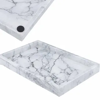 MAKTSAM 30 x 20 x 3 cm Marmor Stein Ablagetablett Rechteckiges Dekoratives Tablett Grau Marmor Serviertablett für Küche Badezimmer Kommode Restaurant