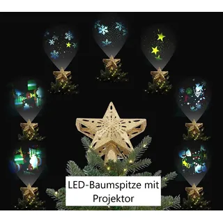 Infactory LED-Weihnachtsstern-Baumspitze mit Projektor, silber