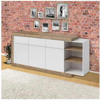 Helvetia Sideboard Saragossa (Sintra, 1 St., 1-teilig), 200 cm weiß Hochglanz / samdal eiche weiß