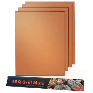 Grillmatte,BBQ Grillmatten Wiederverwendbar Antihaftbeschichtung für bis 260°C Holzkohle Gasgrill Elektro Grill and Backofen zu Grillen Fleisch Gemüse Meeresfrüchte Eier 4 packungen Kupfer