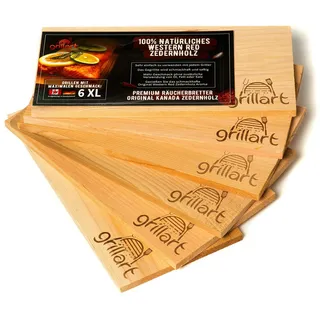 6 Pack XL Grillbretter - Zedernholzbrett zum Grillen - Räucherbretter aus Zedernholz von grillart® hergestellt aus 100% natürlichem Western Red Zedernholz für einen besonderen Grillgeschmack
