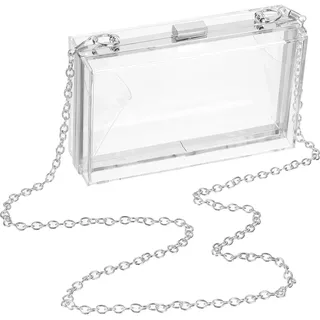 QUARKZMAN Frauen Clear Purse, Acryl Clear Clutch Bag Square Acryl Purses Transparent Crossbody Handtasche mit abnehmbarer Kette für Reisen Büro, Transparent/Silber
