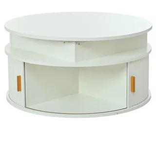 Okwish Höhenverstellbarer Couchtisch Weiß Rund 75 x 75 x 52 cm