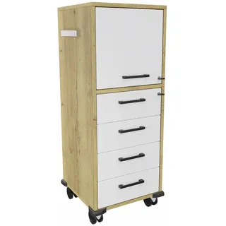 Sedus Mobilcontainer mit Klappe (HxT 1148x436 mm) - Purweiß (K94) / Likewood Eiche (N10) / Schwarz (24)