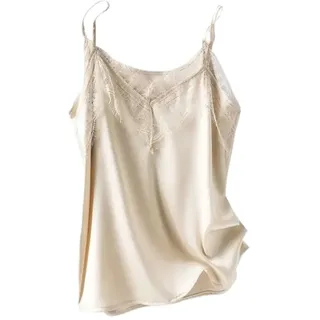 träger-tops für damen - Big Lace Silk Sling V-Ausschnitt Lace Silk Camisole Damen Base Top Seidentop Damen Camis Satin Sling Weißes Top Grünes Spitzentop,Apricot,M - M