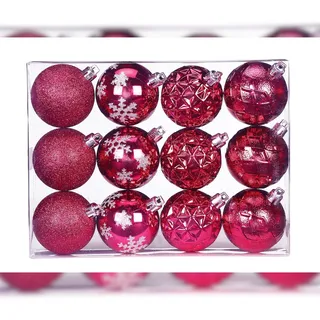 Holly & Jolly 12 Weihnachtskugeln 6cm Kunststoff Christbaumkugeln Weihnachtsbaumkugeln pink