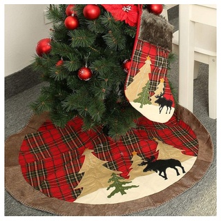Teppich Weihnachtsbaum Decke, 105cm Rentier Gedruckt Weihnachtsbaum Röcke, GelldG rot