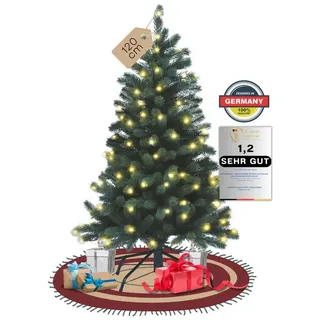 SCHAUMEX Künstlicher Weihnachtsbaum Spritzguss Weihnachtsbaum mit LED Beleuchtung Höhe: 120cm, Spritzguss Nordmanntanne, Extrem Hochwertig, schwer entflammbar grün