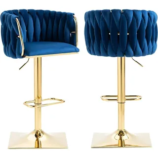 Super Solu Drehhocker Barhocker 2er-Set Höhenverstellbarer Esszimmerstuhl Barstuhl aus Samt (9902 Navy, 2 St., Luxus Samt Tresenhocker), Kücheninsel Beistellstuhl mit verchromter Fußstütze blau