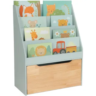 Relaxdays Kinderregal 60 x 30 x 80 cm Kiefer massiv natur türkis