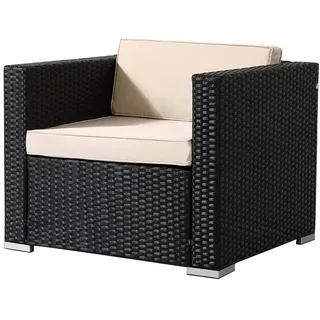 Arebos Gartensessel Poly-Rattan Gartenlounge, Inkl. Sitz- und Rückenkissen, Schwarz (1-St), UV-beständigen Polyrattan-Geflecht beige|schwarz