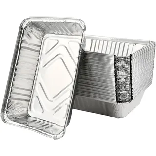 DODUOS 50 Stück Grillschalen Aluminium, 22x15x5,5cm Alu Schale Grillen, Grill Aluschalen Aluminium Tropfschalen, Einweg-Grillschale Tropfschalen Grillschale Auflaufform für Grill, Kuchen, Obst