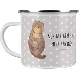Mr. & Mrs. Panda Camping Emaille Tasse Otter Muschel - Geschenk, Trinkbecher, Kaffee Blechtasse, Otterliebe, Outdoor Tasse, Seeotter, niedlich,