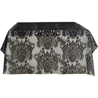Haowul Halloween Tischdecke, Schwarze Spitze Overlay Collection Gothic Halloween Dekor, Totenkopf Tischdecke Schwarze Tischdecke