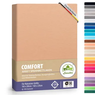 leevitex® Premium Spannbettlaken 140x200-160x220 cm - 40 cm Steg - auch für Boxspringbett & Wasserbett | 100% Mako-Jersey-Baumwolle | ÖKO-TEX | 170g/m2 | Leinen/Apricot