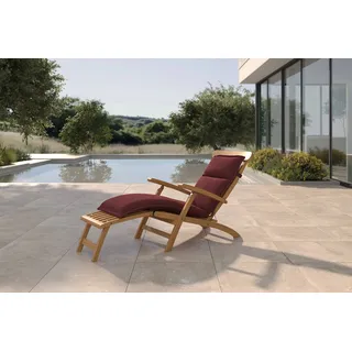 OUTFLEXX Matera Gartenliege, natur/bordeaux, Teakholz/Polyester, 165 x 58 cm, klappbar, witterungsbeständig, mit Fußkappen