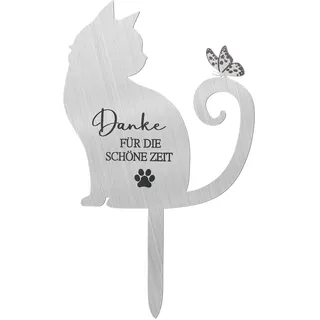 Booaee Gedenkstein Katze,Metal Grabplatte mit Gravur Grabschmuck Wetterfest | Grabschmuck Wetterfest mit Spruch Danke für die schöne Zeit Gartendeko Gartenstecker Garten Deko Grabdekoration Edelstahl