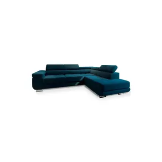 masseno Ecksofa Velours 5-Sitzer Blau