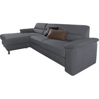 Ecksofa SIT & MORE "Ascara L-Form", grau (dunkelgrau), B:251cm H:85cm T:165cm, NaturLeder, Luxus-Microfaser (100% Polyester), Softlux-Kunstleder, Primabelle-Microfaser (100% Polyester), Sofas, inklusive Boxspring/Federkern-Polsterung, wahlweise mit Bettfunktion