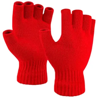 herémood Strickhandschuhe Fingerlose Winterhandschuhe Damen & Herren Acryl Thermo Halbfinger (Handschuhe gestrickt – Outdoor Sport Unisex 1 Paar Bewegungsfreiheit & Komfort, Elastisch, atmungsaktiv, langlebig – Perfekte Geschkenke) rot