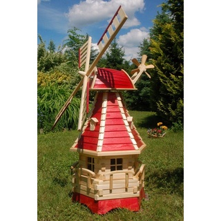 DSH DEKO SHOP HANNUSCH Gartenfigur Garten-Windmühle mit Lamellendach – Höhe 1,25m rot