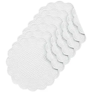 DLZFUDTY Tischset 6 Tischsets, weiß, einfarbig, for jeden Tag, Tischdekoration, saisonale Baumwolle, gesteppt, rund, wendbar, maschinenwaschbar, rundes Tischset, weiß