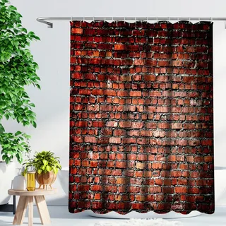 AMDXD Polyester Duschvorhang Wand Backstein Design Badewanne Vorhang Backstein Rot für Badewanne Waschbar 90x180CM
