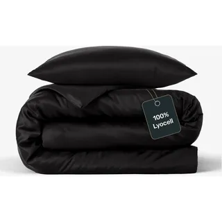 twenty:three Lyocell Bettwäsche (1x) 240x220 + (2X) 80x80 Jet Black - 100% Tencel - Gewonnen aus Eukalyptus - Hochwertig - Nachhaltig - Atmungsaktiv - Luxus - Hypoallergen
