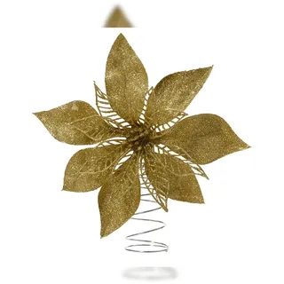 Christmas Decorations Christbaumspitze Weihnachtsstern 22cm Kunststoff Weihnachtsbaumspitze Dekoblume Christbaumschmuck Weihnachtsbaumschmuck Baumspitze Gold