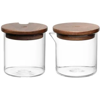 LEONARDO Milch und Zucker 4 tlg. NOVO LEGNO, • 7,8 cm • Glas • mit Holzdeckel • 210 ml