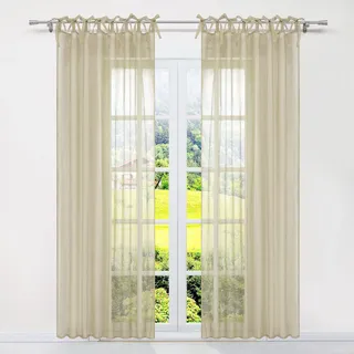 SCHOAL Gardinen mit Schlaufen Transparente Vorhänge Leinen Gardinenschal Fensterschal Uni Dekoschals Wohnzimmer 1 Stück BxH 140x295cm Sand