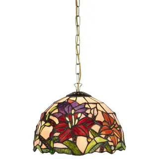 Casa Padrino Luxus Tiffany Hängeleuchte Mehrfarbig Ø 23 x H. 75 cm - Art Deco Tiffany Hängelampe - Wohnzimmer Hängeleuchte - Deko Hängeleuchte - Luxus Tiffany Leuchten - Art Deco Leuchten