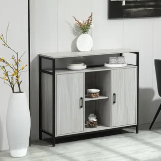 Modernes Sideboard Aus Holz Mit 2 Schränken Und Regalböden, Küchen- Und Eingangsschrank, Hellgrau, 100 X 34 X 87,2 Cm